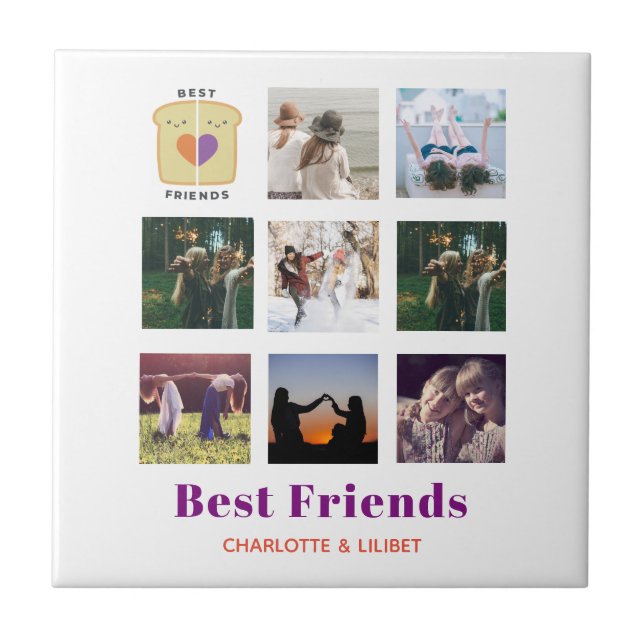 BFF Photo Collage Gift Peanutbutter Jelly Sandwich Ceramic Tile (Front)