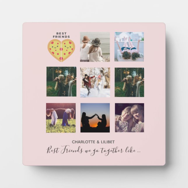 BFF Photo Collage Gifts Dusty Pink PIZZA Friends Plaque (Front)