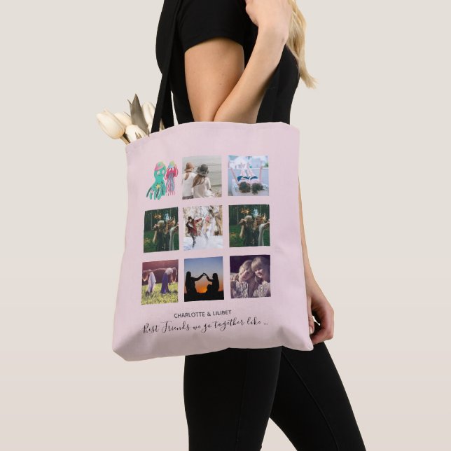 BFF Photo Collage Jellyfish Octopus Custom Gift Tote Bag (Close Up)