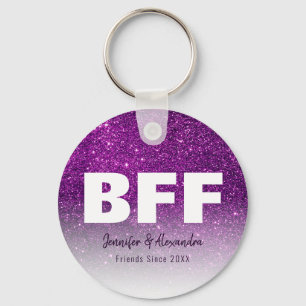 BFF Purple Gold Glitter Personalized Best Friends Key Ring