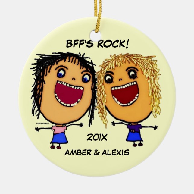 BFF's Rock Cartoon Ceramic Tree Decoration (Front)