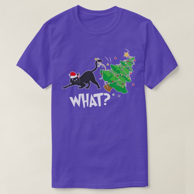 bFunny What Black Cat Naughty Christmas Tree T-Shirt (Design Front)