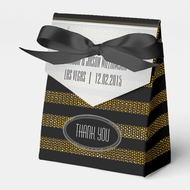 BG01 Glitter Gold & Black Stripes Party Favour Box (Front Side)