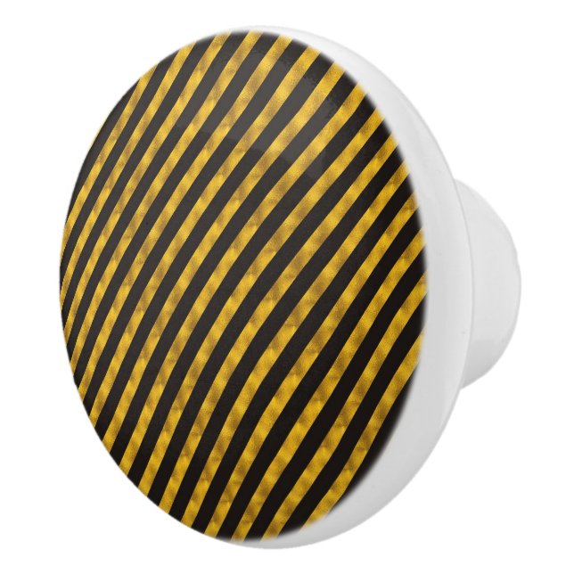BG Stripes Pattern black gold + your ideas Ceramic Knob (Right)