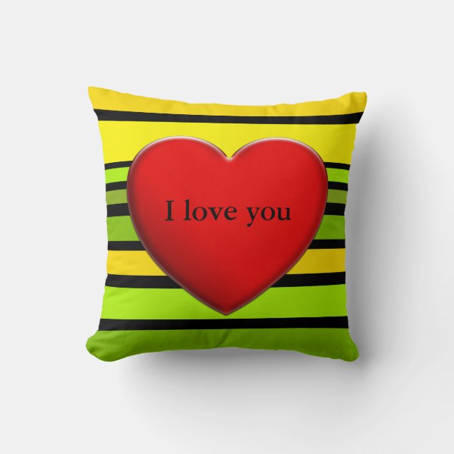 BG Stripes Pattern coloured V + red heart Cushion (Front)