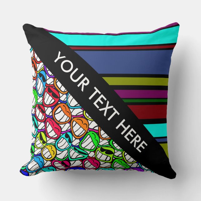 BG Stripes Pattern coloured X + cool smilies Cushion (Front)