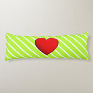 BG Stripes Pattern spring green + red heart Body Cushion