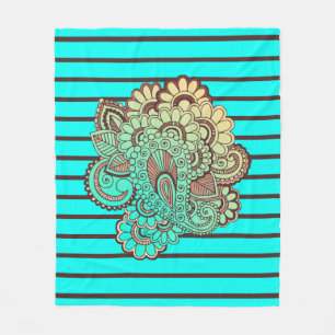 BG Stripes Pattern wide turquoise + paisley Fleece Blanket