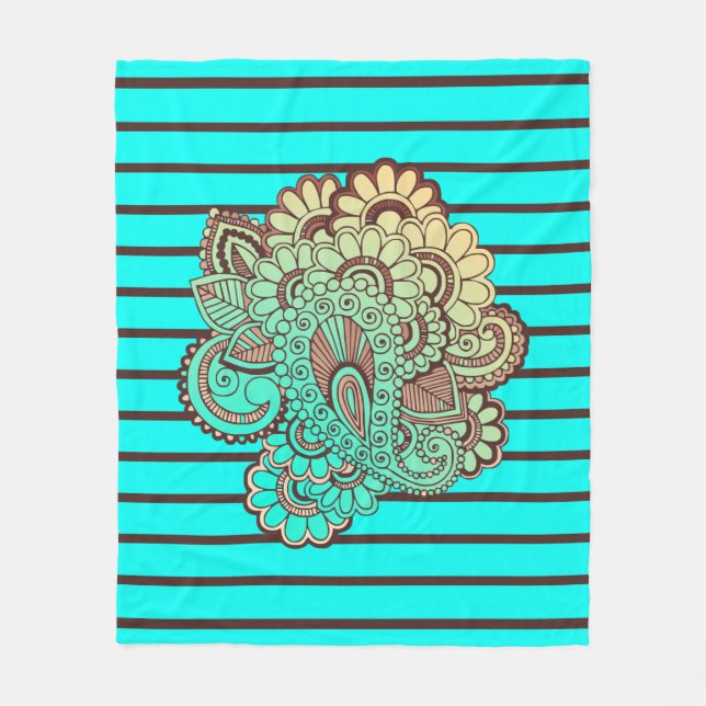 BG Stripes Pattern wide turquoise + paisley Fleece Blanket (Front)