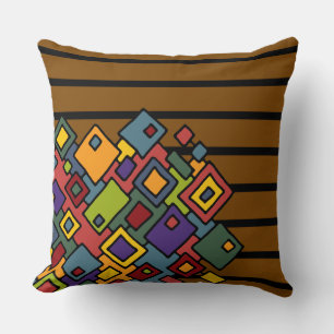 BG Stripes Pattern wride brown + abstract art Cushion