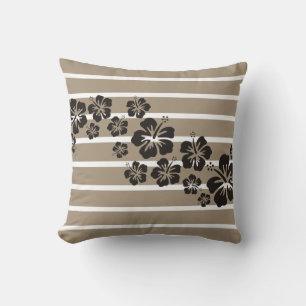 BG Stripes Pattern wride stone + hibiscus blooms Cushion