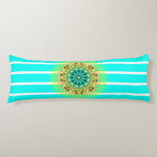 BG Stripes Pattern wride turquoise mandala + back. Body Cushion