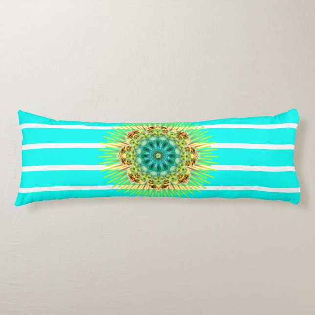 BG Stripes Pattern wride turquoise mandala + back. Body Cushion (Front)