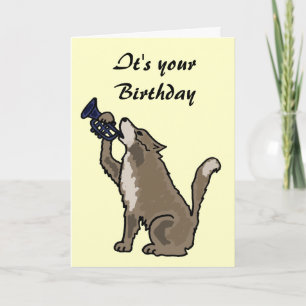 BH- Fun Wolf Playing the Trumpet Birthday Card