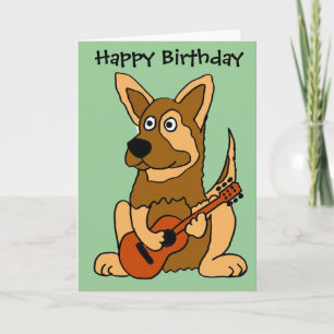 BH- German Shepherd Puppy Playing Guitar Cartoon Card