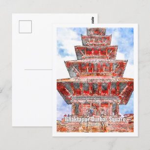 Bhaktapur Durbar Nepal Famous Travel Watercolor Postcard