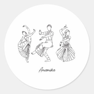 Bharatanatyam Dance custom name Classic Round Sticker