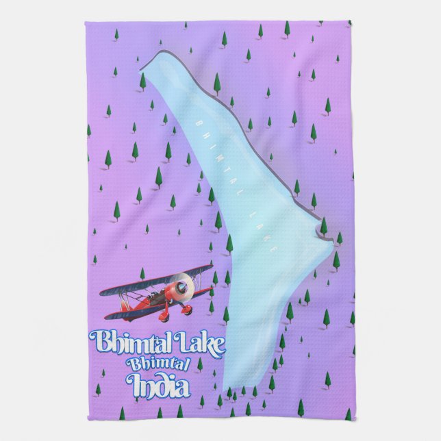 Bhimtal Lake Bhimtal India travel poster. Tea Towel (Vertical)