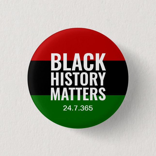 BHM | BLACK HISTORY MATTERS 24.7.365 | BLM 3 CM ROUND BADGE (Front)