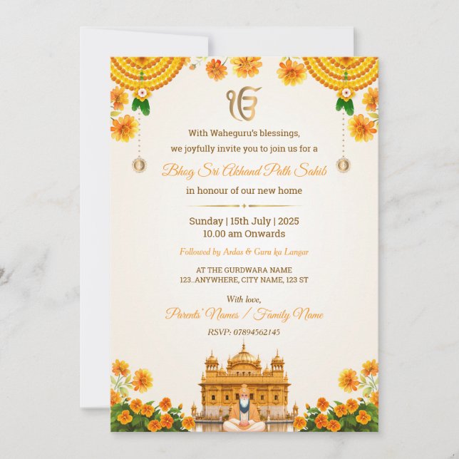 Bhog Sri Akhand Path Sahib Invitation Card (Front)