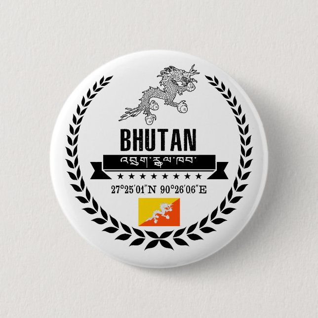 Bhutan 6 Cm Round Badge (Front)