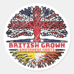 Bhutan Bhutanese British UK Tree Roots Flag Classic Round Sticker