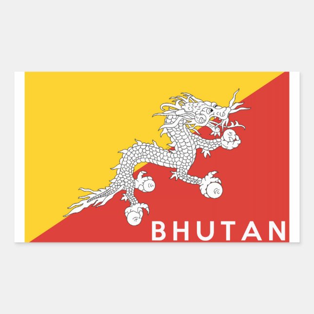 bhutan country flag text name rectangular sticker (Front)