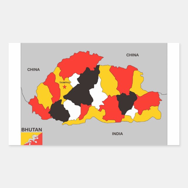 bhutan country political map flag rectangular sticker (Front)