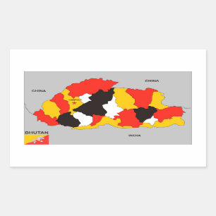 bhutan country political map flag rectangular sticker