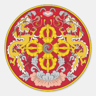 Bhutan emblem. Dragon motif Classic Round Sticker