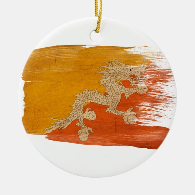 Bhutan Flag Ceramic Tree Decoration (Front)