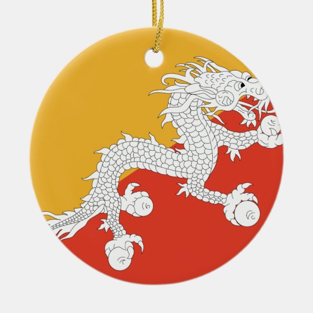 Bhutan Flag Ceramic Tree Decoration (Front)