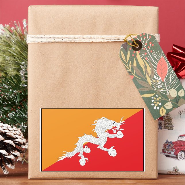 Bhutan Flag Design with White Dragon Rectangular Sticker (Creator Uploaded)