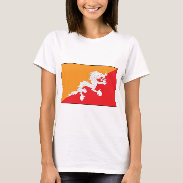 Bhutan Flag Design with White Dragon T-Shirt (Front)