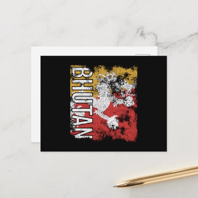 Bhutan Flag Distressed Postcard (Front/Back In Situ)