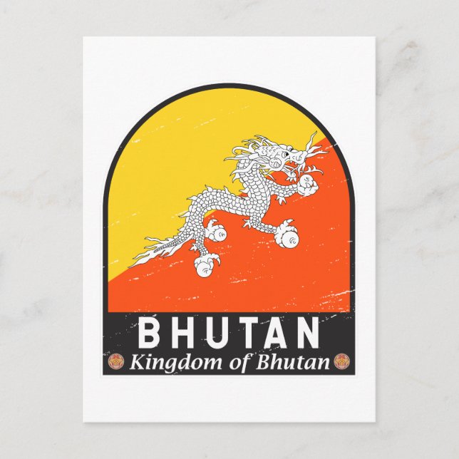 Bhutan Flag Emblem Distressed Vintage Postcard (Front)