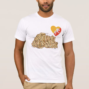 Bhutan Flag Heart and Map T-Shirt