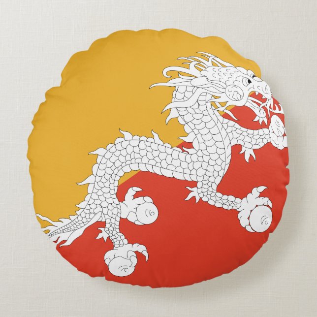 Bhutan Flag Round Cushion (Front)