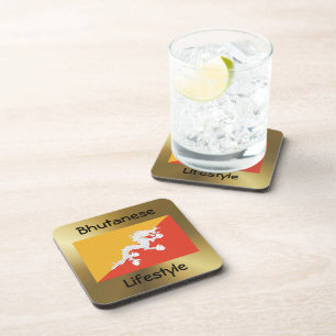 Bhutan Flag+Text Coaster