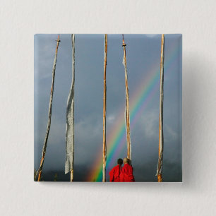 Bhutan, Gangtey village, Rainbow over two 15 Cm Square Badge