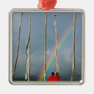 Bhutan, Gangtey village, Rainbow over two Metal Tree Decoration