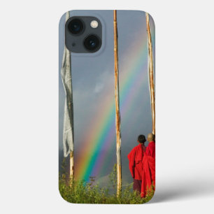 Bhutan, Gangtey village, Rainbow over two monks iPhone 13 Case