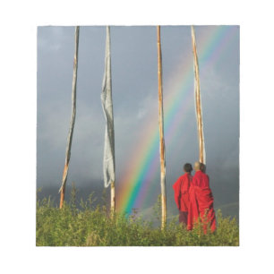 Bhutan, Gangtey village, Rainbow over two monks Notepad