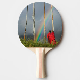 Bhutan, Gangtey village, Rainbow over two monks Ping Pong Paddle