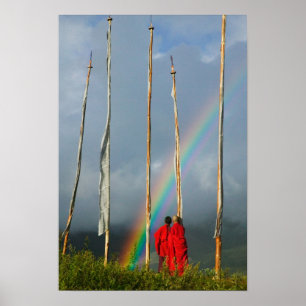 Bhutan, Gangtey village, Rainbow over two Poster