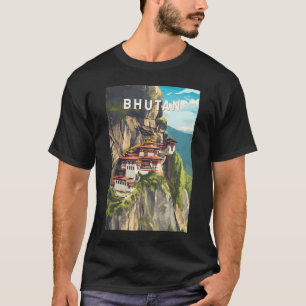 Bhutan Illustration Travel Art Vintage T-Shirt