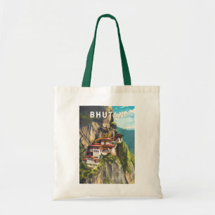 Bhutan Illustration Travel Art Vintage Tote Bag