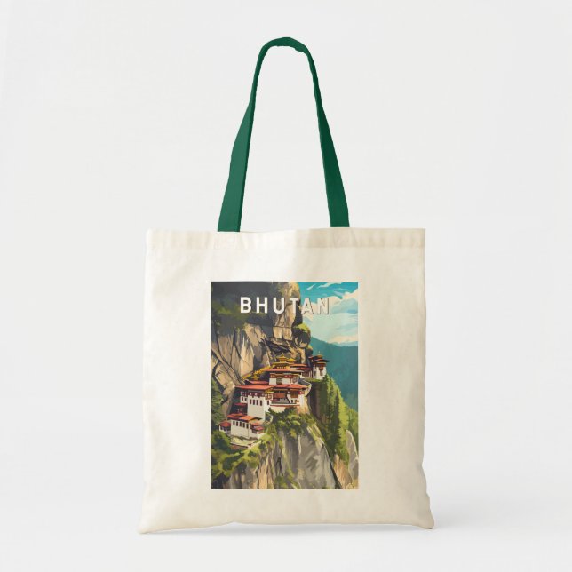 Bhutan Illustration Travel Art Vintage Tote Bag (Front)