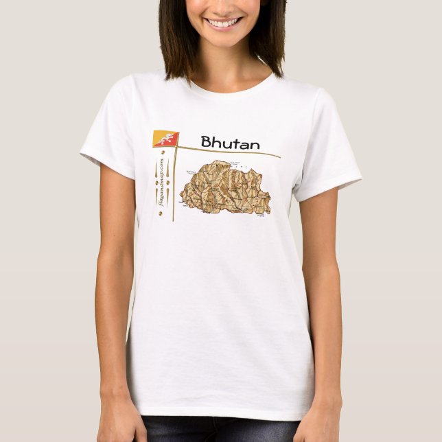Bhutan Map + Flag + Title T-Shirt (Front)
