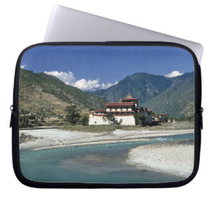 Bhutan, Punaka. The Mo Chhu River flows past Laptop Sleeve